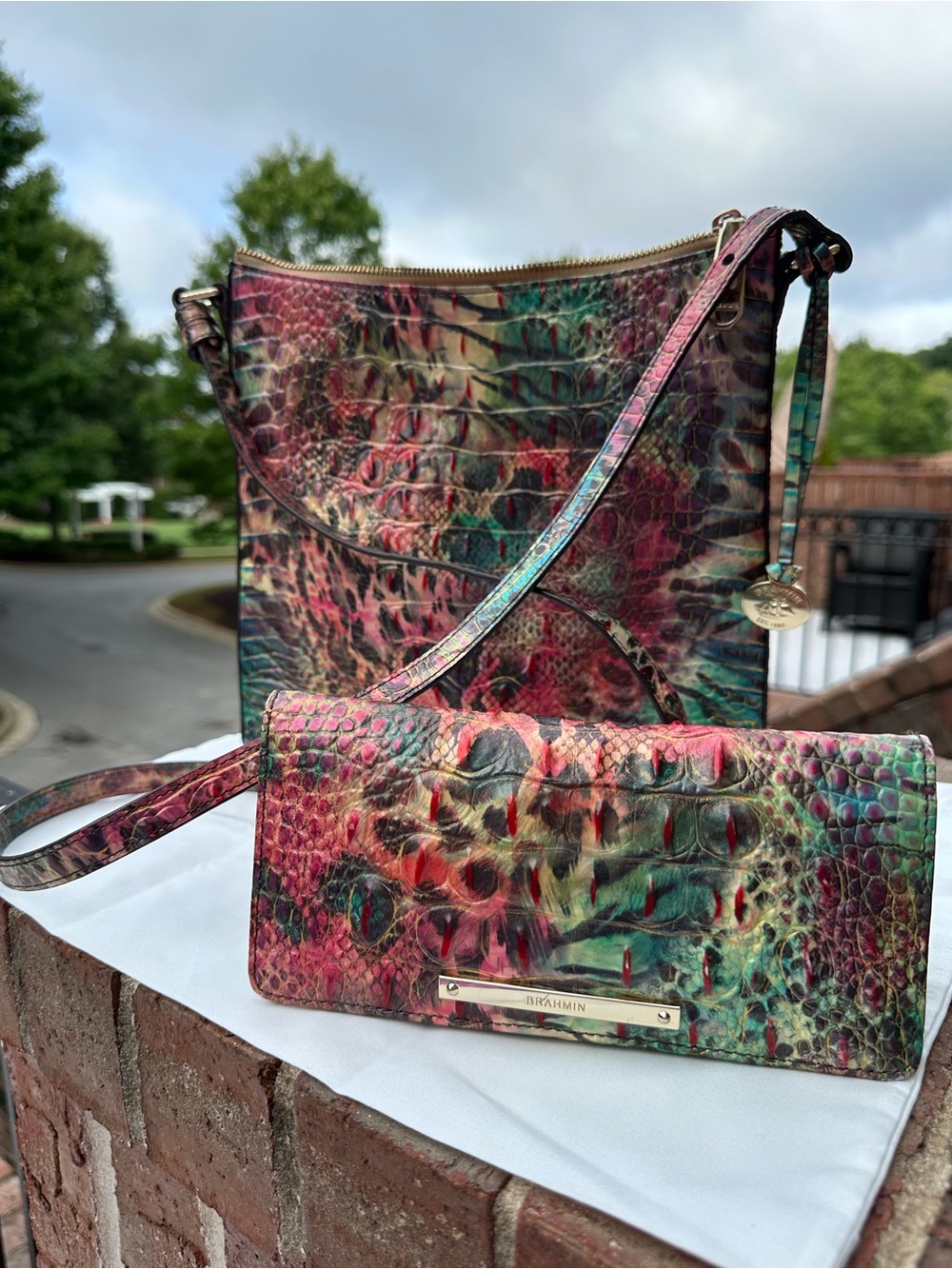 Brahmin Multicolor Embossed Leather Katie crossbody and Wallet Set